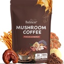 Houbová káva, 6 Adaptogenic Houby (Lví hříva, Cordyceps, Turecko Tail & Ostatní) Smíchané s Premium Instant Coffee for Focus, Energy, Imunní a Gut Zdravotní podpora, 30 Služeb