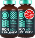 Vegan Železný dodatek pro ženy s kyselinou listovou - 35 mg Blood Builder Ferrous Sulfath, kyselina listová 400 mcg - Železné pilulky pro ženy s anémií a těhotenskou podporou - 120 Gluten- Free Tablety - 2Pack