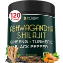 5in1 Ashwagandha Extra Strength with Shilajit for Stamina, Energy & Relaxation Support - Plus ženšen, Turmeric Root & Black Pepper - 120 Počet