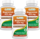 Nejlepší naturals Magnesium 425 mg 180 Veggie Kapsle - Vysoká absorpce Glycinát hořečnatý a oxid hořečnatý Chelatovaný, Non- GMO, Gluten volný svalový relax (180 Počet balení po 3)