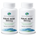 Pozemská kyselina listová 800 mcg dodatek, podporuje srdeční zdraví, podporuje ženské reprodukční zdraví, hladké potahované tablety (800 mcg, 200 tablet, balíček 2)