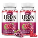 (2 Pack) Železné gumy dodatek pro ženy a muže, Železné doplňky pro anemii s vitamínem C, B12, Folate- Blood Builder & Energy Support for Iron Deficiency - Grape Flavor, Vegan, 120 Gumy