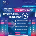 HydroMATE Electrolytes Powder Drink Mix Packets Hydration Accelerator Low Sugar Party Favorits for Rapid Recovery Vitamin C Plus Caffeine Variety Pack - 30 Počet