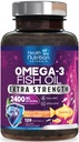 Omega 3 Fish Oil 2400 mg - Triple Force Omega3, EPA & DHA Fatty Acids Supplementary - Přírodní podpora pro imunitní, srdeční a mozkové zdraví - Wild Catch, Non- GMO, Lemon Flavor, Burless - 120 Softgels