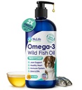 Liquid Fish Oil pro psy s Omega 3, 6 & 9 mastné kyseliny, Wild chycené z Islandu, kůže a kabát dodatek pro vypouštění, svědění kůže, alergie, mozek a srdce zdraví, bohaté na EPA + DHA - 12 oz