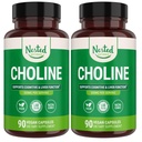 Nested Naturals Choline Bitartate 500mg - High Potency Cholin doplňky - Podporuje Maternal & Fetal Zdraví během těhotenství * - 100% Vegan & Non- GMO - 2- Pack (180 Vegan Kapsle)