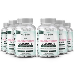 Organický oceán Čistá hořčík Glycinát se zinkem - Maximální síla Chelated hořčík dodatek pro ženy a muže pro svalové křeče a podporu spánku - 6 lahví