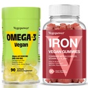 Vegan Iron Gummies + Vegan Omega-3 Omega-3 124; Iron Support Blood Health & Daily Energy pro dospělé a děti 124; Řasy Omega-3 DHA doplňky pro mozek, Heart Eyes Health - 90 Počet