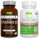 Denní vitamin D3 + Super B12- Complex, Vegetarian Bundle, 365 2000iu Vitamin D3 Tablety + vysoká absorpce Sublingvální B12, od Igennus