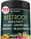 6in1 Doplněk k Beetroot s Maca Root, Grape Seed, Ginger, Kurkuma a Black Pepper pro srdeční zdraví a imunitní podporu - 100 Veganské kapsle