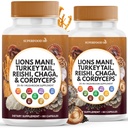 Lions Mane Houbový dodatek s krůtím ocasem Reishi Cordyceps Chaga s marshmallow Root - 120 Počet