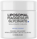 Codeage Magnesium Glycinát Powder Supplement, 2-Month Supply, Bisglycinát Magnesium Chelate, Neochucený, Lipozomální dodávka, Chelated Magnesium Powder Mineral, Non- GMO Vegan, 3 oz