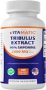 Vitamatic Tribulus Terrestris pro muže - 2000 mg per Serving - 95% saponiny - 180 Zeleninové kapsle - Made in The USA - Gluten Free & Non- GMO