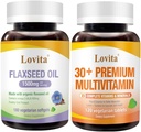 Lovita Cold- Pressed Flaxseed Oil & Premium Multivitamin pro dospělé 30 + Nutrients Bundle (Vegetarian)