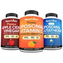 Živina Premium Liposomální Glutathione, Apple Cider Ocet Kapsle, & Vitamin C dodatek Bundle: Vitamin C, ACV Kapsle, & Glutathione dodatek Bundle pro buněčnou obranu & Detox