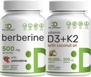 DOPLŇKOVÝ vitamin D3 10,000iu + K2 200mcg Softgels & Berberine dodatek s Yohimbin Bundle - Esenciální sluneční vitamíny s kokosem Oil - High Absorption Hydrochloride HCl Forms