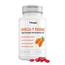 Vitapia Omega 7 Mořský Buckthorn Berry Oil 1000mg pro vlasy, kůže, nehty, srdeční podpora - 34% Palmitolová kyselina & přírodní Omega 3 6 9 Tučné kyseliny dodatek - 120 Kapsle, Non- GMO, gluten- bez