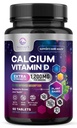 Vápník 1200 mg s vitaminem D3, Doplněk vápníku Vitaminy, Kost, Zuby a imunitní zdravotní podpora, Vápník doplňky s D pro ženy a muže, Příroda je Absorbovatelné uhličitan vápenatý - 60 Tablety