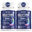 NEVISS Melatonin 50 mg pro dospělé - Extra síla 9- in-1 rychlý rozpustit sublingvální - vysoká dávka s magnesium- glycinátem, vitamin D3, Ashwagandha, Lemon Balm, Heřmánek, cukr zdarma, Vegan 120 Tablety