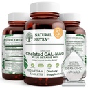 Přírodní Nutra Chelated vápník Magnesium 1000 / 500 mg doplňky Plus Betaine HCL - Chelated Cal Mag zlepšuje hustotu kostí, podporuje svalovinu, zuby, kardiovaskulární & Nerve zdraví, 100 Vegan tablety