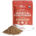 Organické houby prášek směs - 4-in-1 Reishi, Lví hříva, Cordyceps a Chaga Houba doplněk extrakt komplex, Houba směs prášek pro imunitní vzrůst a podporu mozku, Přidat do kávy, čaje nebo vody