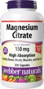 Webber Naturals Magnesium Citrát, 150 mg per Capsule, 250 Kapsle, vysoká absorpce, pomáhá podporovat kosti, zuby a správné svalové a srdeční funkce, gluten a mléčné výrobky zdarma