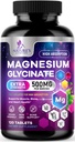 Glycinát hořečnatý 500 mg - Chelatovaný pro ultra absorpci - podporuje kosti, svaly, nervy a srdce zdraví, podpora spánku přírody, nejlepší doplněk hořčíku pilulky pro podporu celého těla - 120 tablet