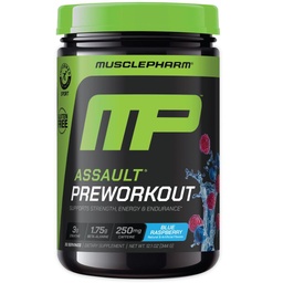 MusclePharm Assault Pre Workout Powder for men & Women - Energy & Strength Boost Pre- Cvičení doplňky s Beta Alanin, Kofein, Creatine & Betaine Bezvodý - 30 Servings, Blue Raspberry Flavor
