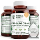 Natural Nutra Cal- Mag Citrát s vitaminem D3,1000 / 500 mg Komplex, Posílit hustotu kostí, svalů a nervové zdraví, pomůže udržet zdravé zuby, vysoce biologicky dostupné zdroje, 100 Vegan tablety