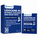WELMATE - 4% Lidokain Numbing Patch - Maximální síla - Dočasná úleva od bolesti, záda, krk, ramena, kolena, lokty, Menší kožní podráždění - Topický analogický nevonící - 30 ct