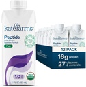 KATE FARMS Organic Adult Peptide 1.0 Formule, Plain, Sole- Source, Hydrolyzované Plant- Based Nutrition for Oral or Tube Feeding, 11 Fl oz (12 Pack)