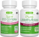 Super B12-Complex 1000mcg + čistý folát 400mcg Vegan Bundle, vysoká absorpce Sublingvální vitamin B12 s methylkobalaminem, Adenosylkobalamin & Hydroxokobalamin + Optimalizovaný L- methylfolát, Igennus