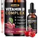 Vitamin B Complex Liquid Drops, B Vitamíny Komplexní dodatek s B1, B2, B3, B5 B6, B7, B9 & Methyl B12 Drops pro dospělé a děti, Vegan, Cherry Flavor