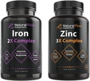Doplňkový komplex zinku s mědí a vitaminem C - Přírodní tok 3X zinkový karnosin a Železný doplněk 2-in-1 Kompletní komplex - Přírodní tok 2X Heme a Chelated Non Heme Iron Bisglycinate