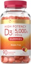 Carlyle Vitamin D3 Gummies PHAR124; 5000 iu PHAR124; 90 Count PHAR124; Peach ochucené Gummy Gummy 124; vysoká účinnost pro dospělé 124; Vegetariánské, Non- GMO, gluten zdarma dodatek