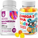 Omega3 Gumy pro děti s Omega 6 & 9 a hořčíkové gumy - DHA Dětský doplněk mozku pro srdce a Vision Support - No Fish Oil and gluten Free Imunitary Health with Sugar- Free Magnesium