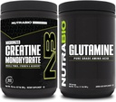 NutraBio Creatine Monohydrát Dodatek, Neochucený, (300g) a L-glutamin prášek, (500g) - Cvičení Příplatek Svazky podporuje svalovou energii, obnovu a sílu
