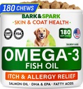 BARK & SPARK Omega 3 pro psy - 180 Fish Oil Paces for Dog Shedding, Skin Alleries, Itch Relief, Hot Spots Treatment - Joint Health - Skin and Coat Supplement - EPA & DHA Fatty Acids - Lososový olej