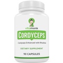 VitaMonk Cordyceps Houbové kapsle s Rhoddiola, 2 Gramy Cordyceps Houbová Vylepšená s Rhoddiola - Boost Energy, Bojový stres, Vylepšení výkonu, Non- GMO - 2000mg - 90 Caps