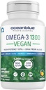 Oceanblue Professional Vegan Omega 3 1300-60 Count - Plant based Fish Oil Alternative, High Potency Vegan DHA EPA Algae Oil Supplement - Non- GMO, 30 Servings