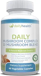 Denní zdraví 10 Houba směs 60 Kapsle Cordyceps, Reishi, Shiitake, Lions Mane, Maitake, Turecko Tail, Chaga, Agaricus, White Button, Black Fungus, Vegan Friendly (1 měsíc dodávky)