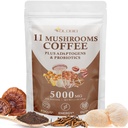 Houbová káva, 11 Organic Houby Plus Adaptogens & Probiotika, s Lví hřívou, Chaga, Reishi, Cordyceps Complex, Instant Coffee for Focus, Energy, Gut, Digestion, Immunity - 5.3oz