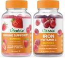 Živá imunitní podpora + železo s vitaminem C, Gummies Bundle - Velký přípitek, doplněk vitamínu, gluten zdarma, GMO zdarma, žvýkací