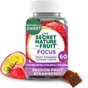 The Secret Nature of Fruit Focus Chews, Real Fruit Powered Vitamin Chews with Vitamins B6 & B12, Cholin, L-Theanine, Passion Fruit & Jahodový pro duševní jasnost, Gummy (60 Počet)