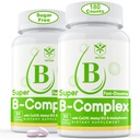 Sugar Free Vitamin B Complex with Methyl B12, MethylFolát, B6, B1, B2, B3, Fast Disolute Highly Bioavailable Methyled B Complex Supplement for Energy Levels, Neural System, Vegan, 180 Tablety