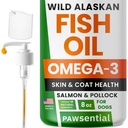 Omega 3 Rybí olej pro psy a kočky - Vyrobeno s Aljašským lososovým olejem; Liquid Fish Oil Supplement pro domácí zvířata s Omega 3 EPA + DHA Fatty Acids; Real Ingredients, Real Taste - Důvěryhodný veterináři!