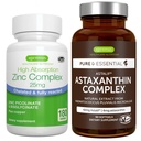 Astaxanthin Complex + Zink Complex Vegan Bundle, Antioxidant Support for Skin, Hair & Nails, by Igennus