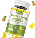 Glycinát hořečnatý Gummies 600mg, Relaxation & Zzz Supplement, Magnesium Draslík pro dospělé a děti bez cukru, Vitamin C, B6 a CoQ10 Ananas Flavor, 60 Počet