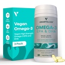 Vegan Omega 3 dodatek - EPA, DHA doplňky a vitamín D3 - Řasy Omega 3 Vegan doplňky pro mozek, oko a srdce zdraví - pro děti a dospělé (180 Kapsle)