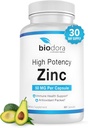Zinek High Potency, No GMO, Vitamíny pro dobrou pleť, Imunitní Supplement & Antioxidant, Vegan, 50mg per Servings, 60 Kapsle, Neochucené